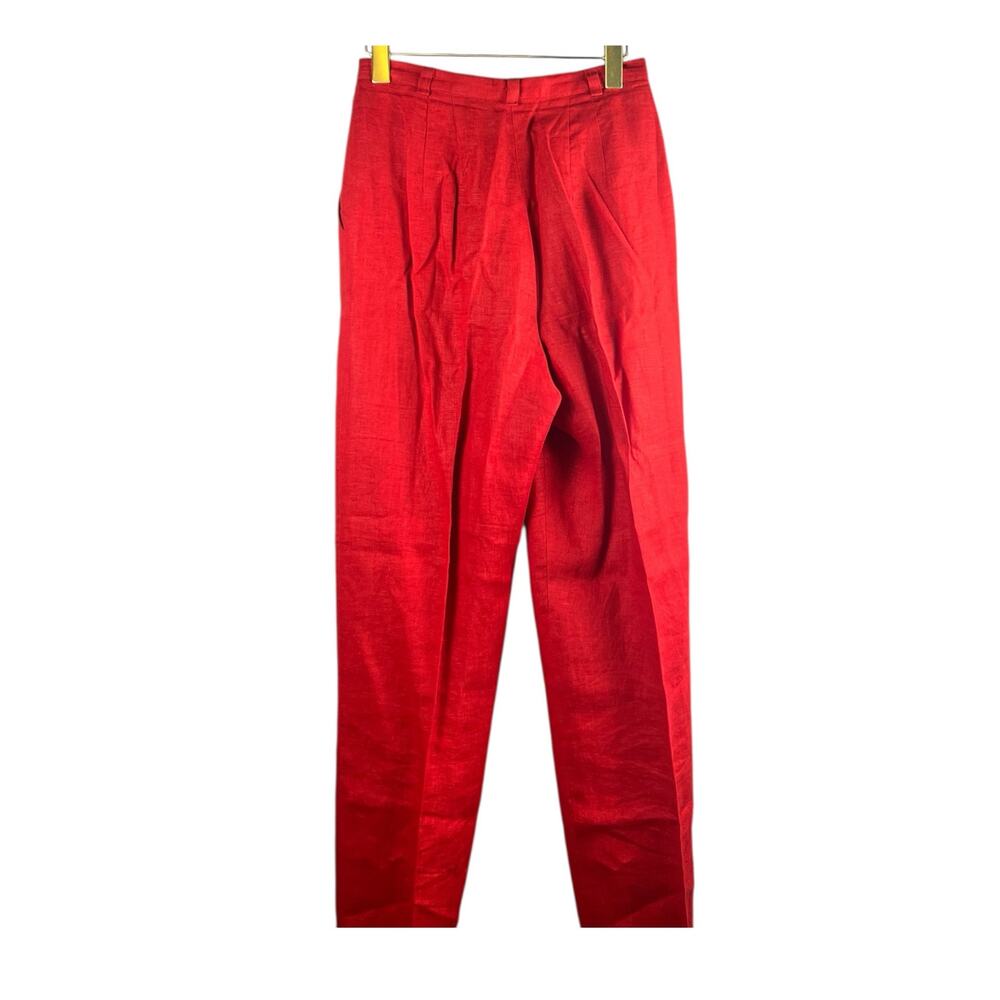 Vintage Red Linen Pant Suit Size 4 Tailored Blazer Trousers Coastal Chic Set - Picture 6 of 9